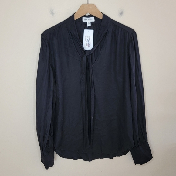 NWT Cloth & Stone | Black Tie Neck Long Sleeve Blouse Size Large - Picture 1 of 6